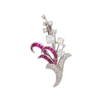 RETRO, DIAMOND AND RUBY PENDANT/BROOCH