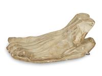 Two Plaster Studies of a Foot and a Profile Head together with a Continental Carved Wood Bust — 20TH CENTURY