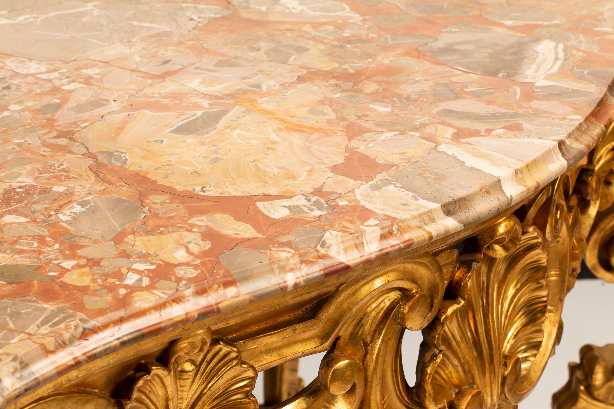 A Pair of Louis XV Style Giltwood Console Tables