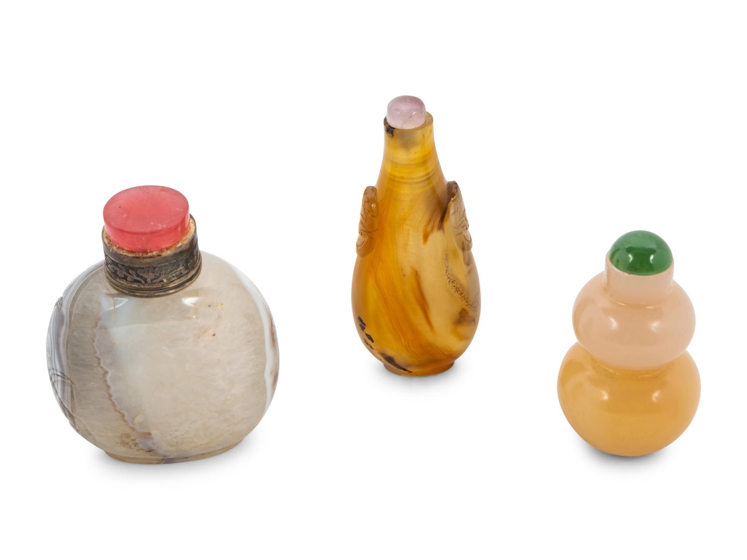 Three Chinese Agate Snuff Bottles