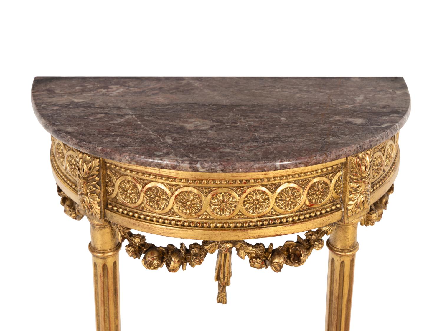 A Louis XVI Style Giltwood Marble-Top Console Table