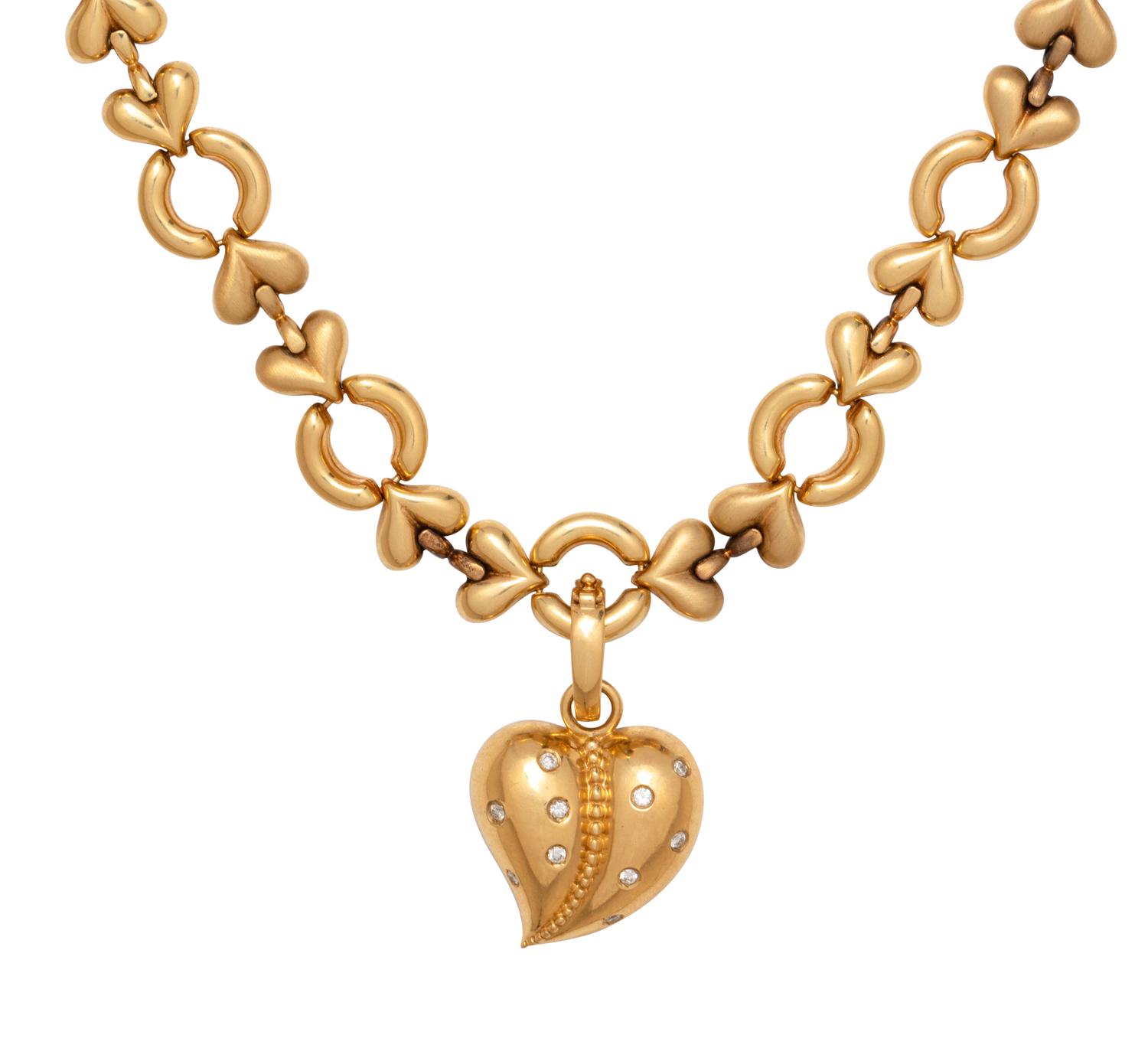 YELLOW GOLD AND DIAMOND HEART PENDANT/NECKLACE