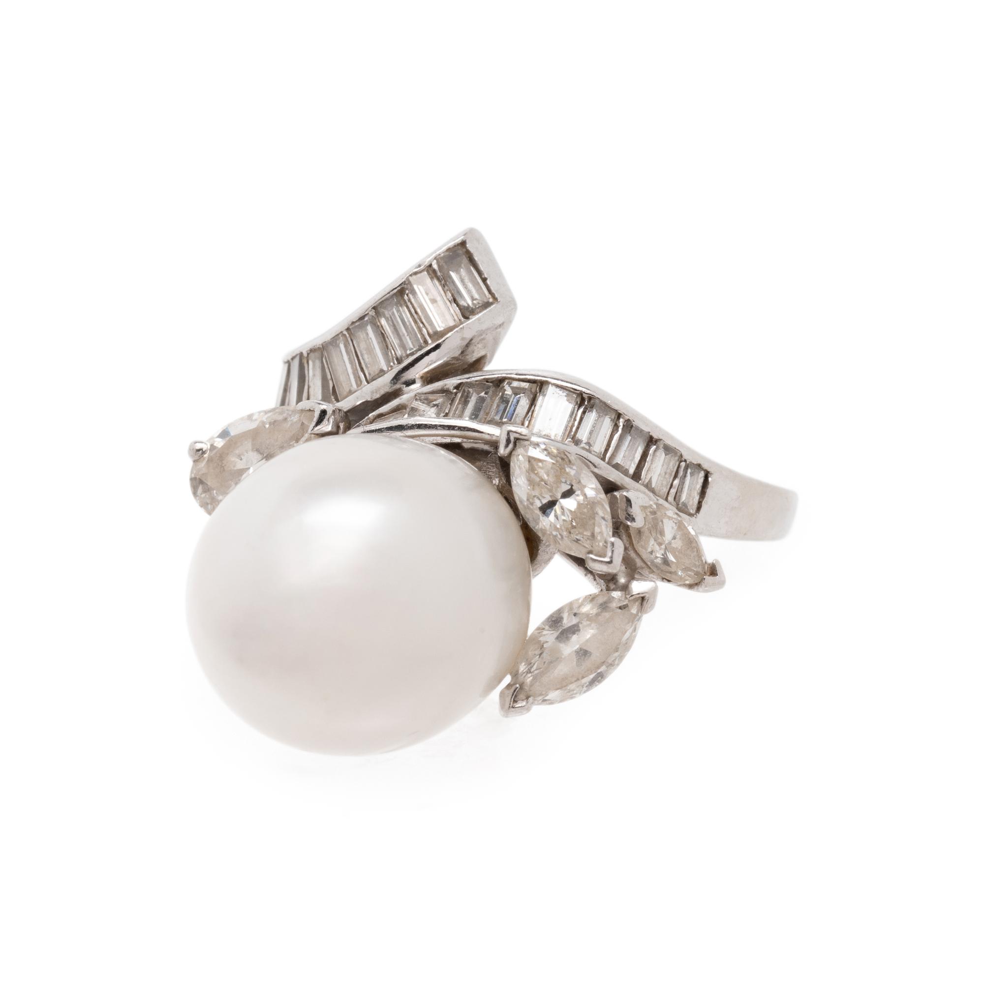 CULTURED SOUTH SEA PEARL AND DIAMOND RING