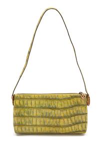 A John Galliano Metallic Green Embossed Serpent Bag, 10 x 5 1/2 x 2 inches.