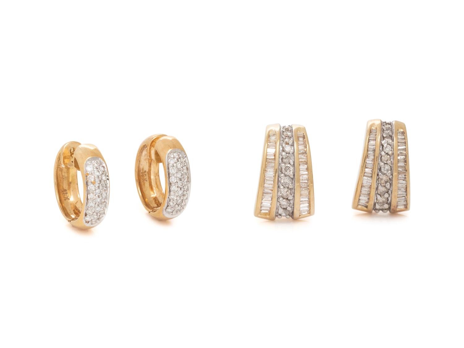 COLLECTION OF YELLOW GOLD AND DIAMOND EARRINGS