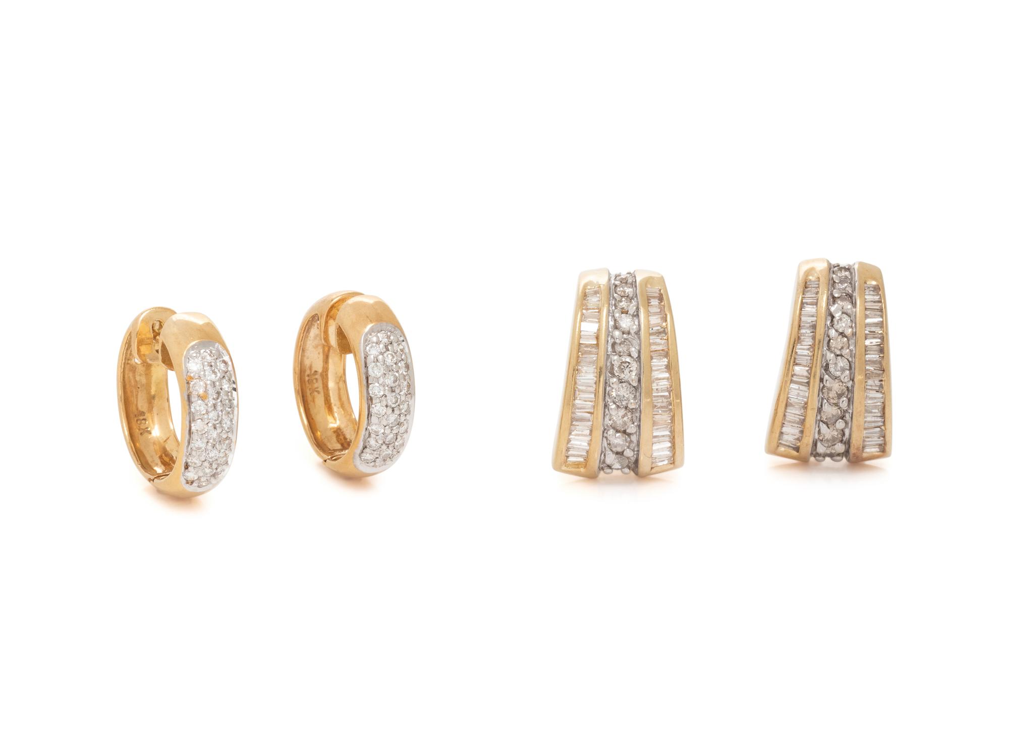 COLLECTION OF YELLOW GOLD AND DIAMOND EARRINGS