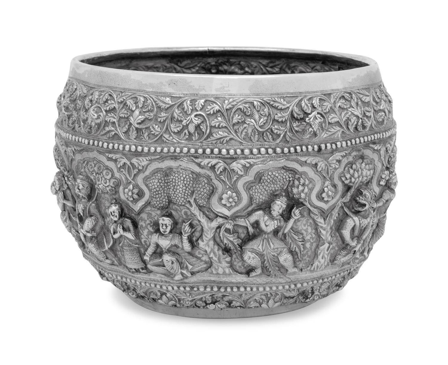 A Large Burmese Silver Bowl
