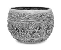 A Large Burmese Silver Bowl
