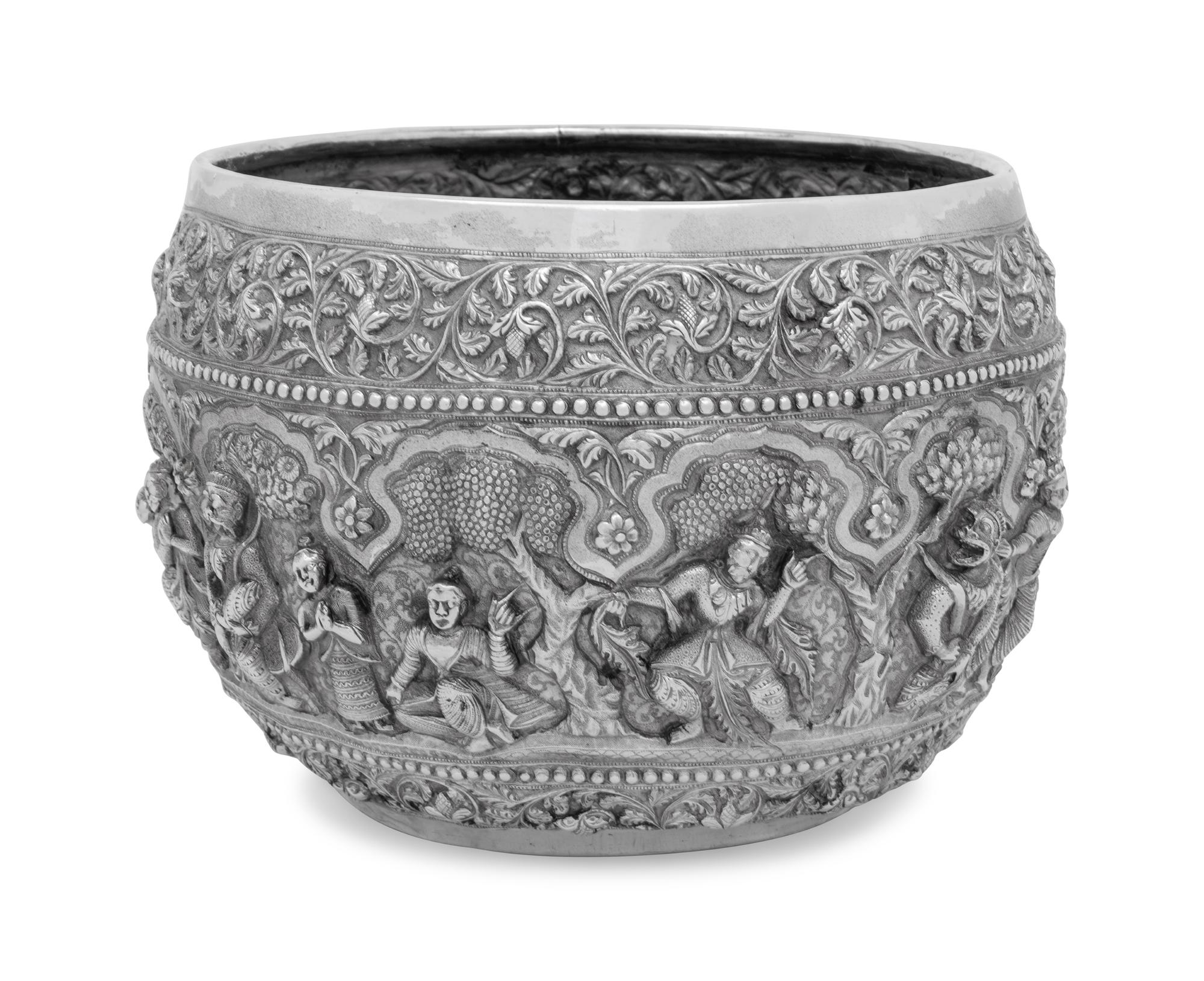 A Large Burmese Silver Bowl