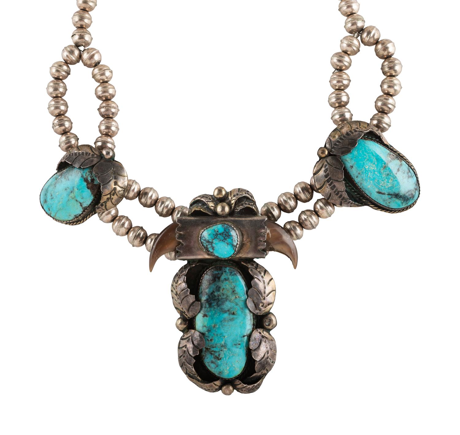 Navajo Silver, Turquiose, and Claw Necklace