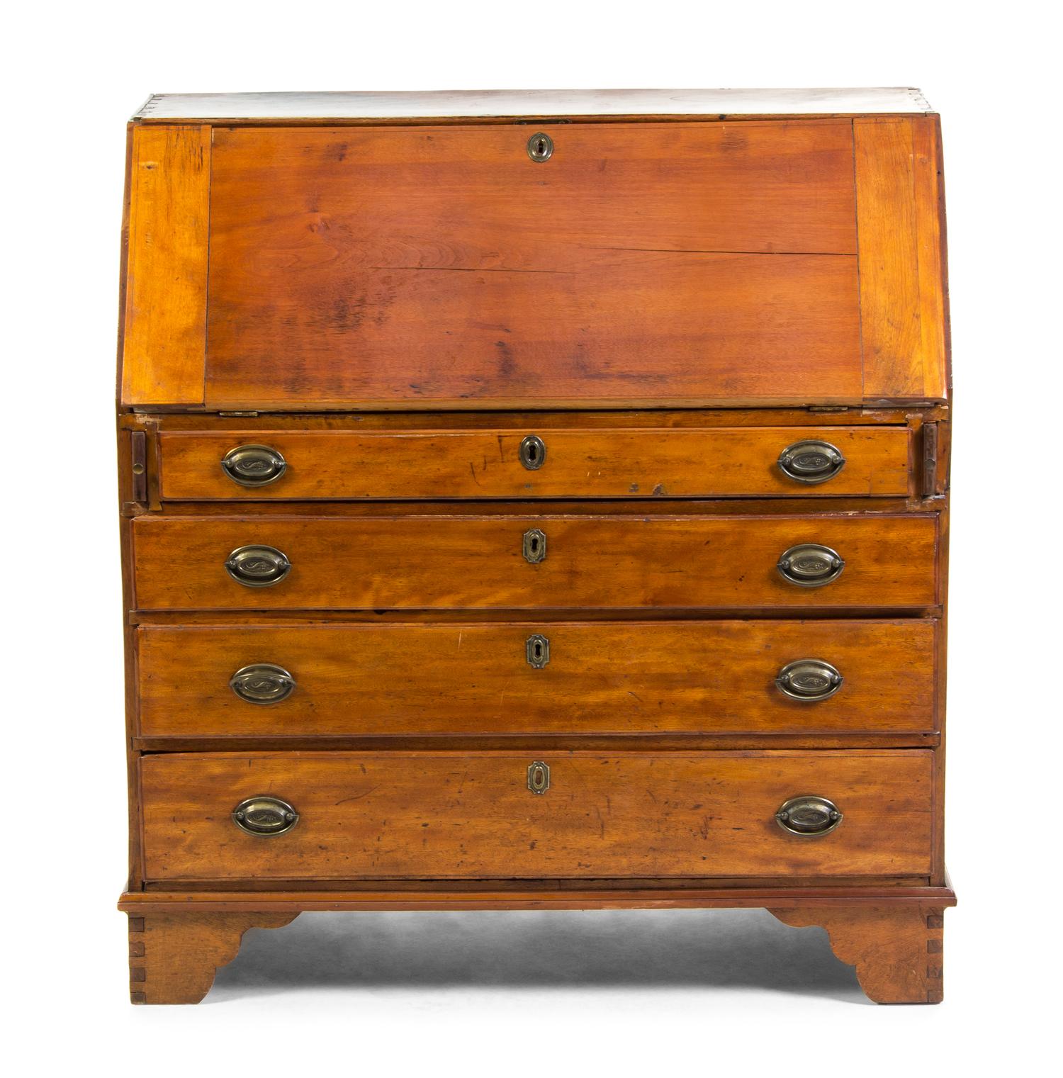 An American Cherry Slant Front Desk, Height 41 1/2 x width 40 x depth 20 1/4 inches.