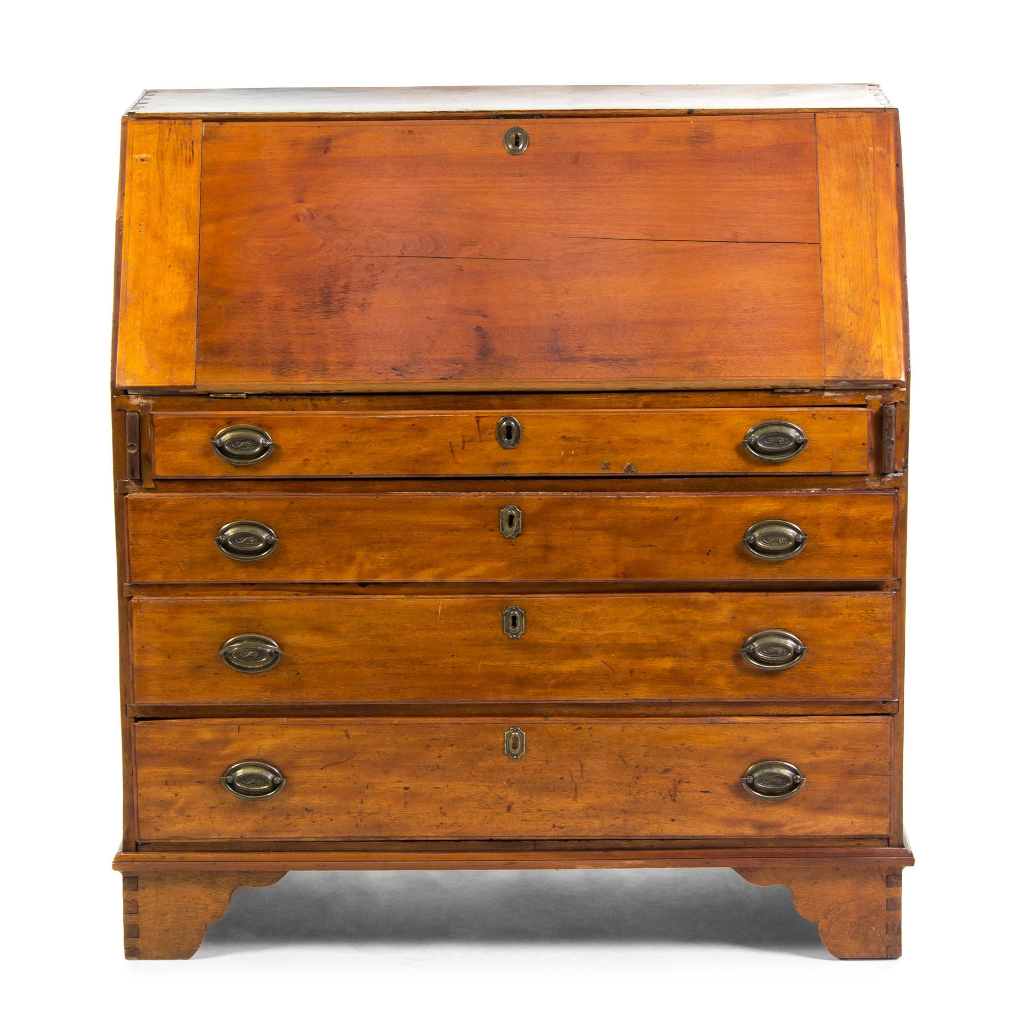 An American Cherry Slant Front Desk, Height 41 1/2 x width 40 x depth 20 1/4 inches.