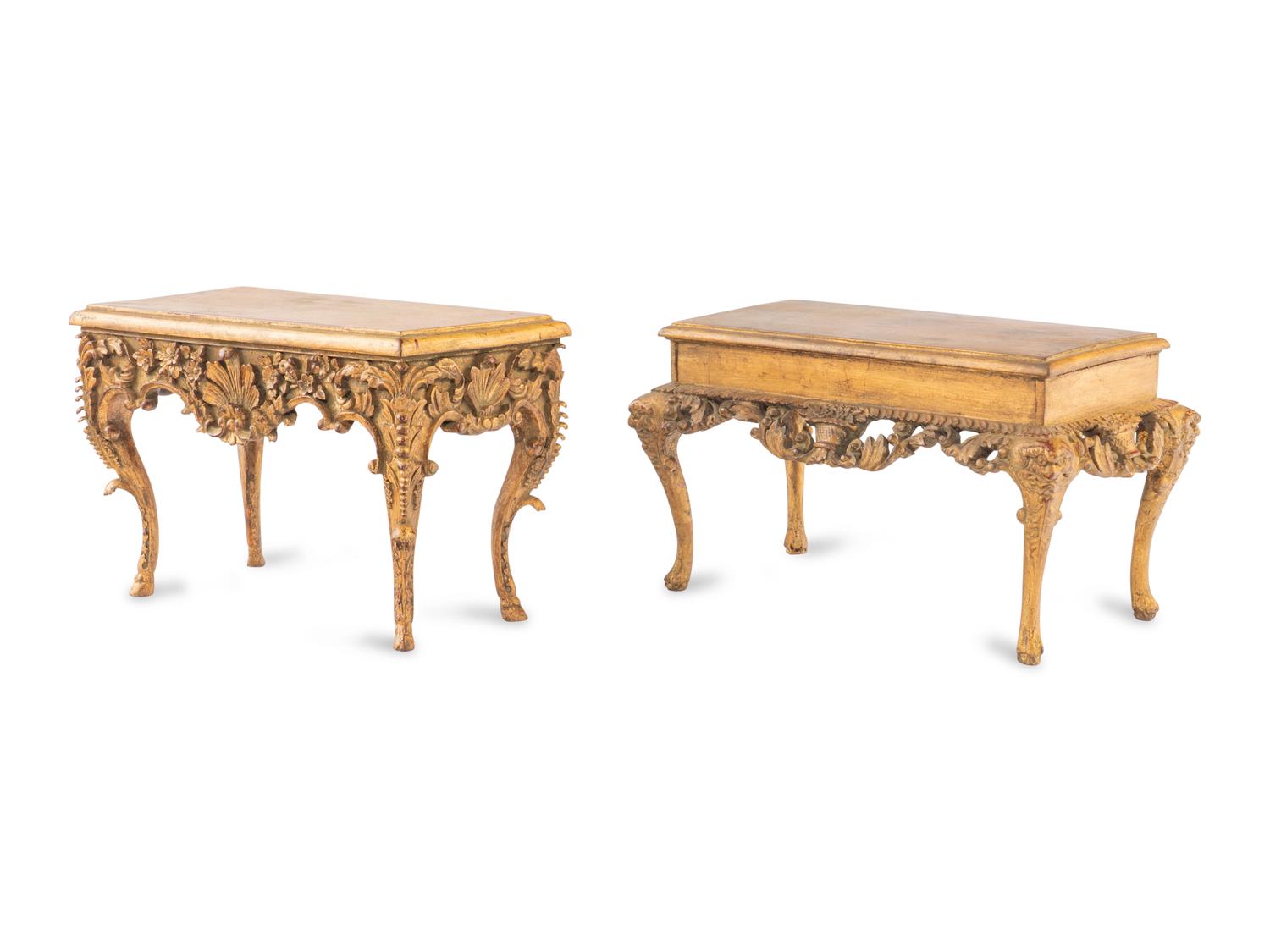Two Continental Style Diminutive Giltwood Tables