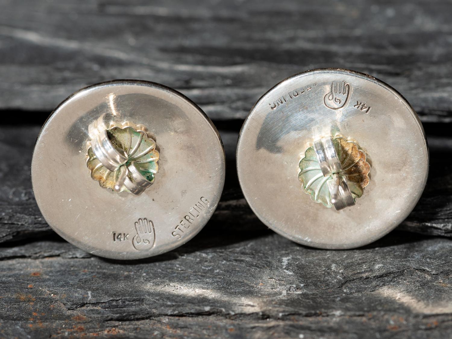 Sterling Silver and 14K Gold Overlay Katsina Post Earrings