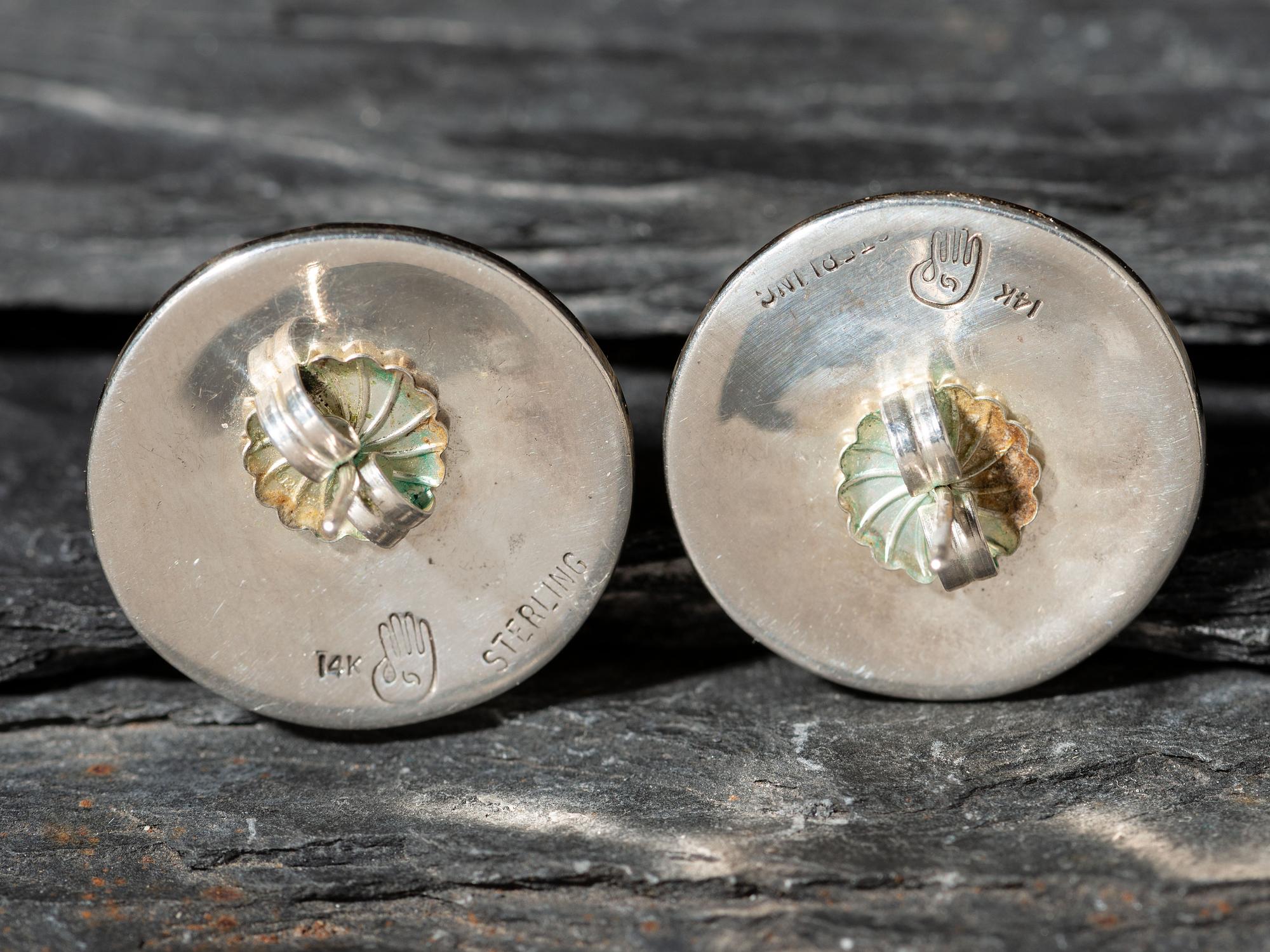 Sterling Silver and 14K Gold Overlay Katsina Post Earrings