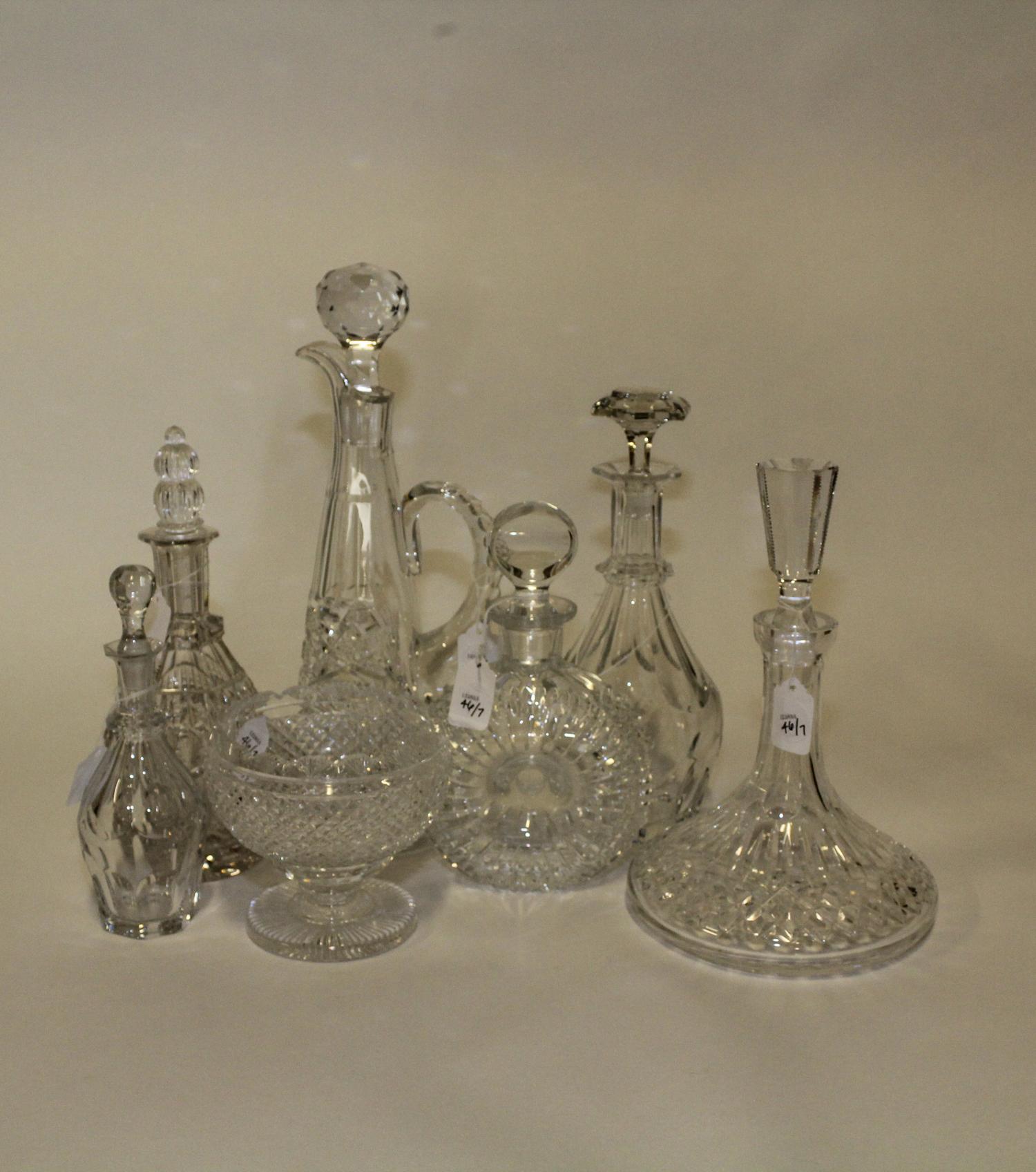 A Group of Seven Cut Glass Articles. Height of tallest 13 1/2 inches.