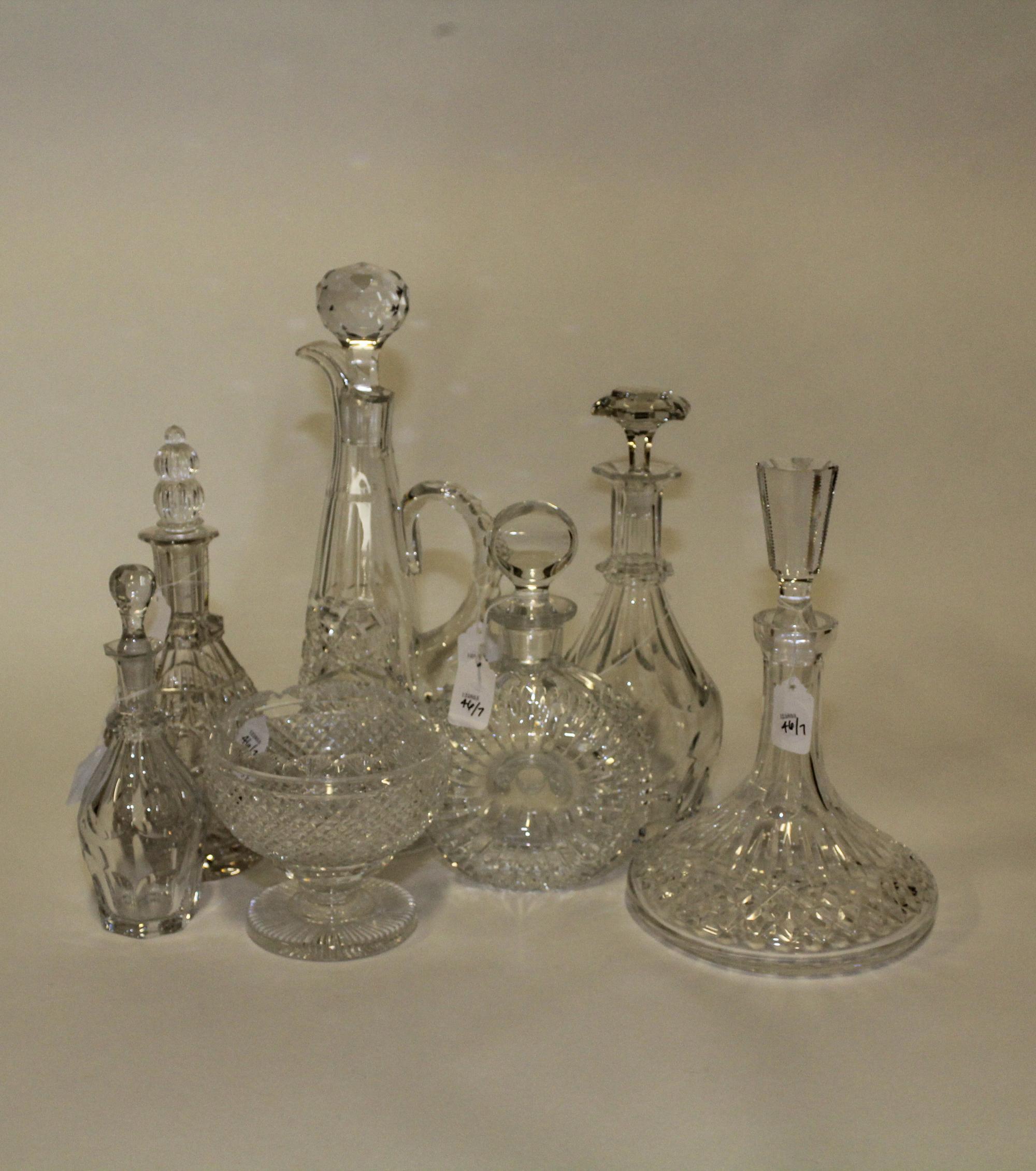 A Group of Seven Cut Glass Articles. Height of tallest 13 1/2 inches.