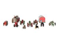 Eleven Metal Tractors and Other Farm Toys