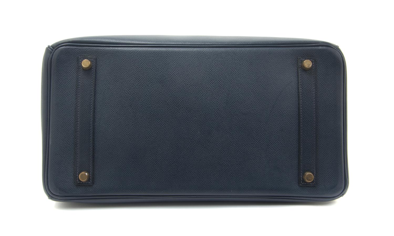 An Hermes 35cm Indigo Leather Birkin Bag, 14 x 10 x 7 inches.