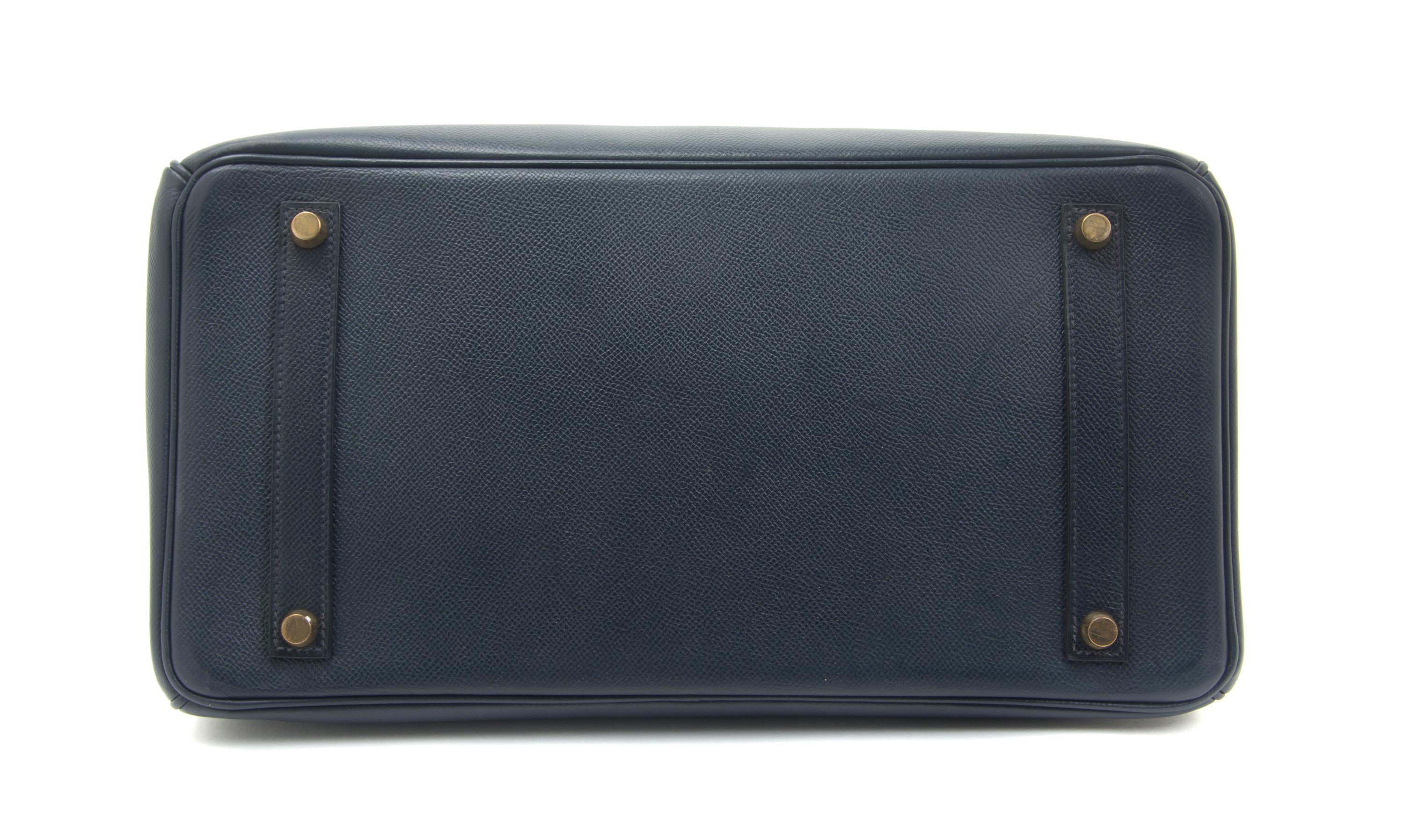 An Hermes 35cm Indigo Leather Birkin Bag, 14 x 10 x 7 inches.