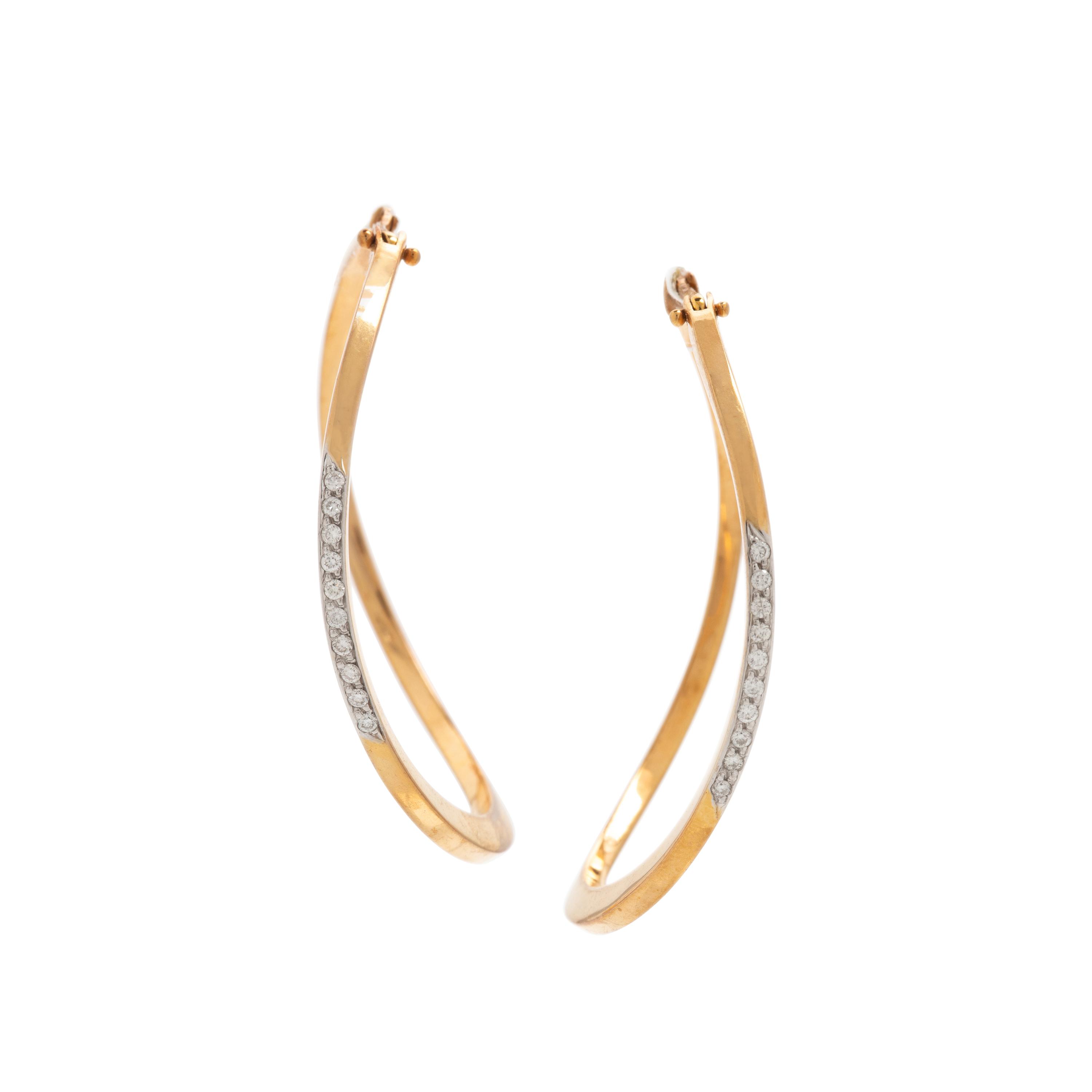 Roberto Coin, Diamond and Yellow Gold Hoop Earrings