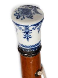 A Blue-and-White St. Cloud Porcelain Mounted Malacca Walking Stick