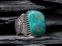 Silver and Royston Turquoise Ring, with Yei Band