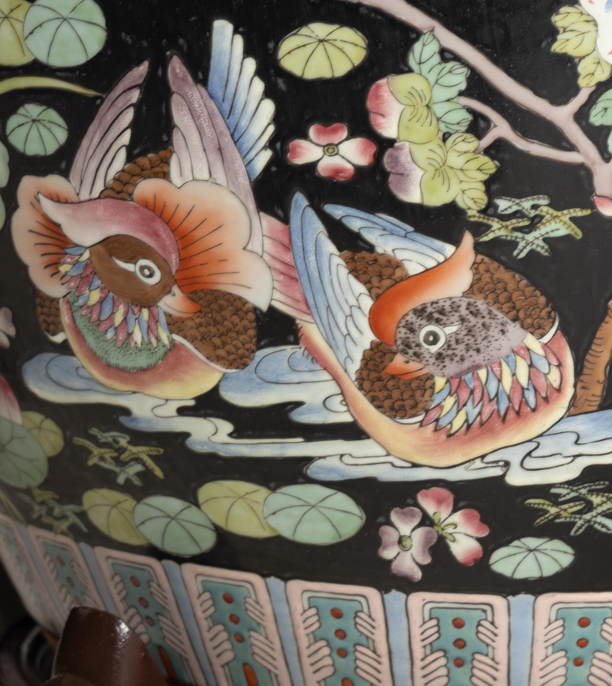 A Pair of Chinese Export Porcelain Jardinières with Wood Stands