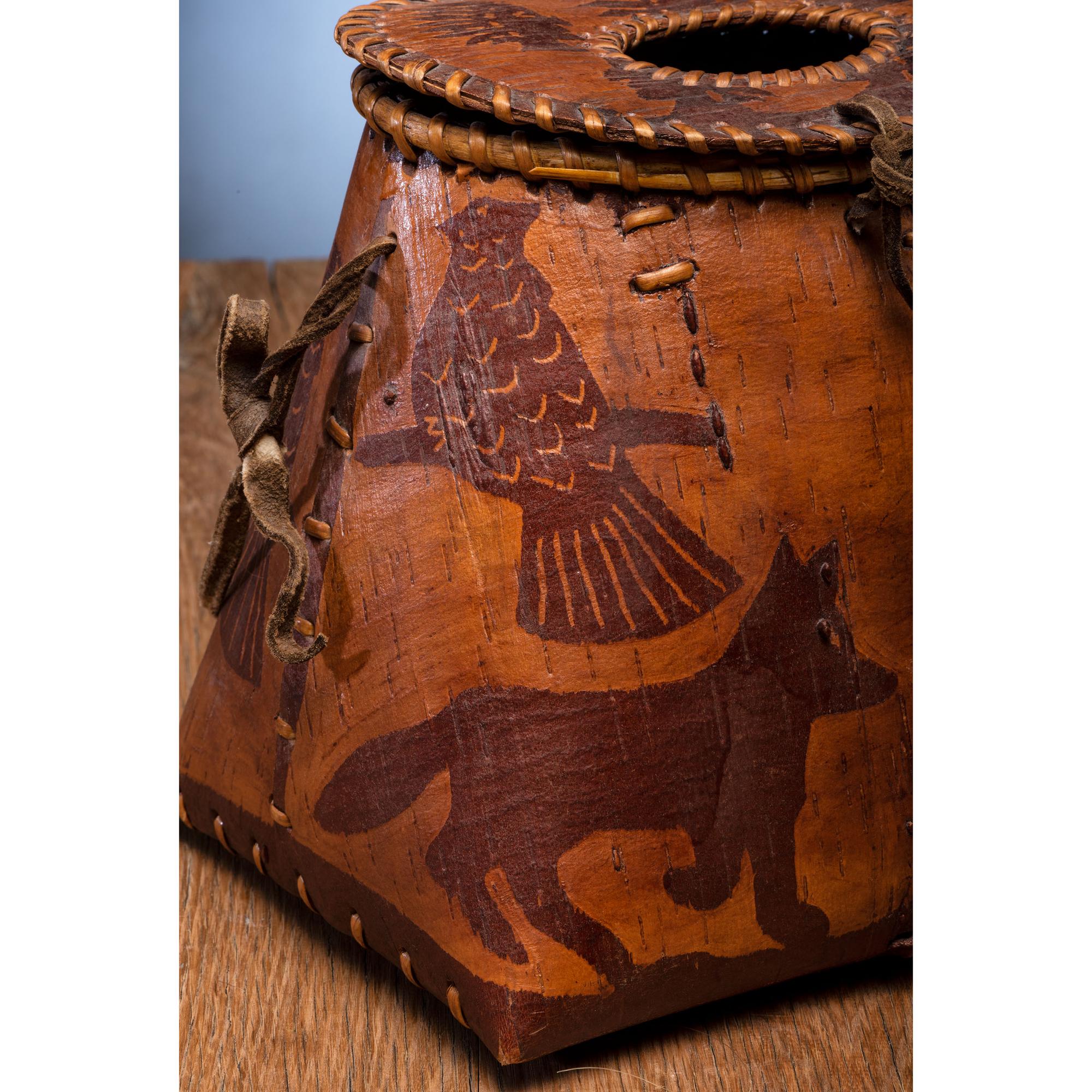 Northeastern Birchbark Creel, with Foxes and Birds