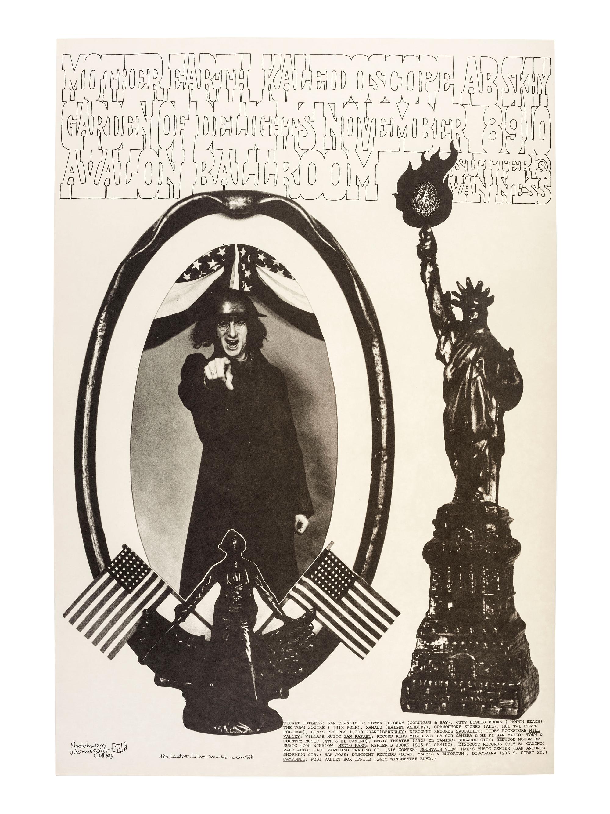 [MUSIC] -- [POSTERS]. CALL, Dean, WILSON, Wes, KNIGHT, Robert, UELSMANN, Robert, WAINWRIGHT, Jerry, SAN ANDREAS FAULT, artists. A group of 8 Family Dog posters for 1968 shows, comprising: