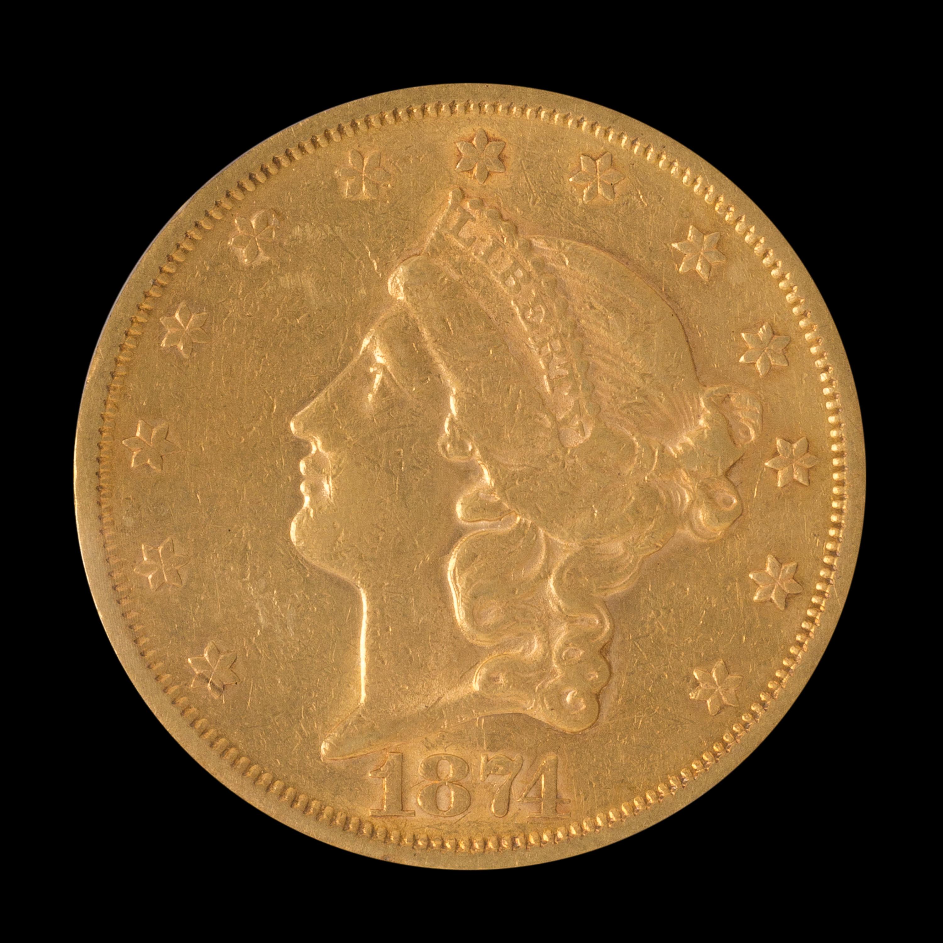 A United States 1874-S Liberty Head $20 Gold Coin