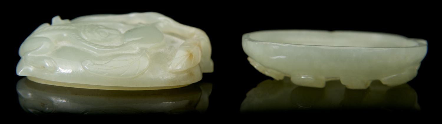 A Carved Jade Box and Cover Length 2 3/8 inches.