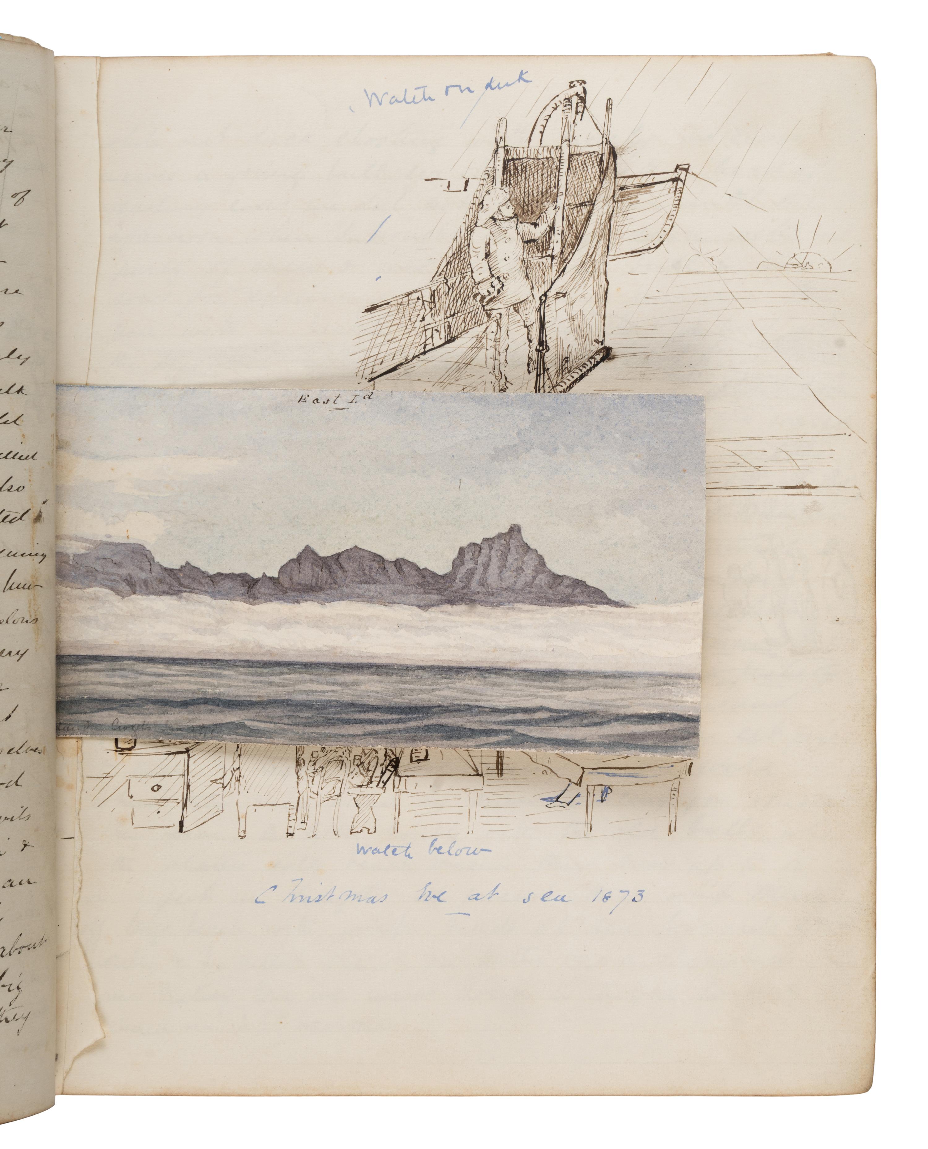 [Travel & Exploration - Challenger Expedition]. Channer, Arthur (1852-1929). Manuscript log and sketchbook kept as Sub-Lieutenant aboard H.M.S. Challenger during its pioneering scientific circumnavigation, 14 September 1873-April 1874.