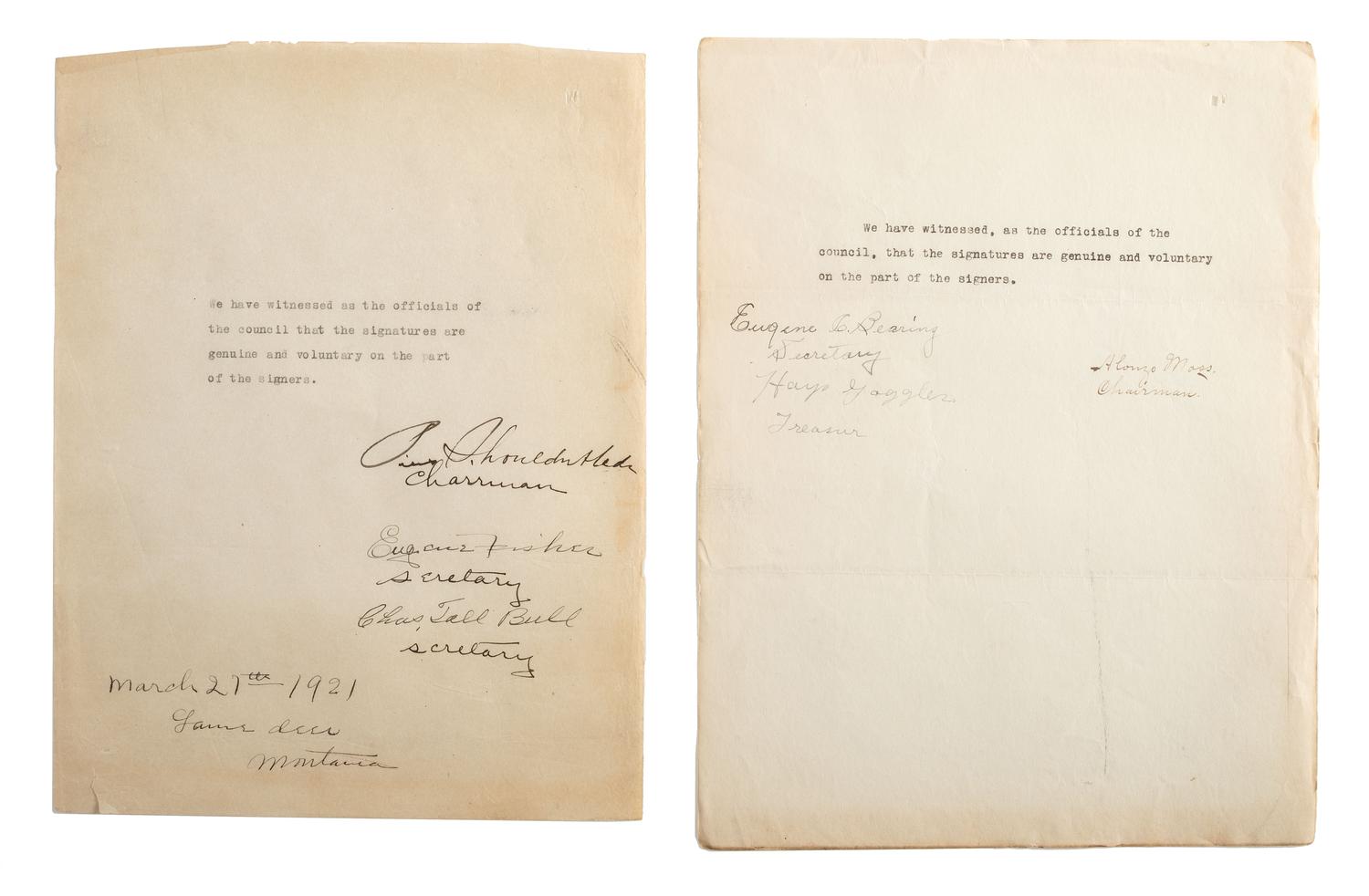 [NATIVE AMERICANS]. Archive of documents related to Assiniboine, Arapaho, and Northern Cheyenne tribal affairs, incl. delegation documents.