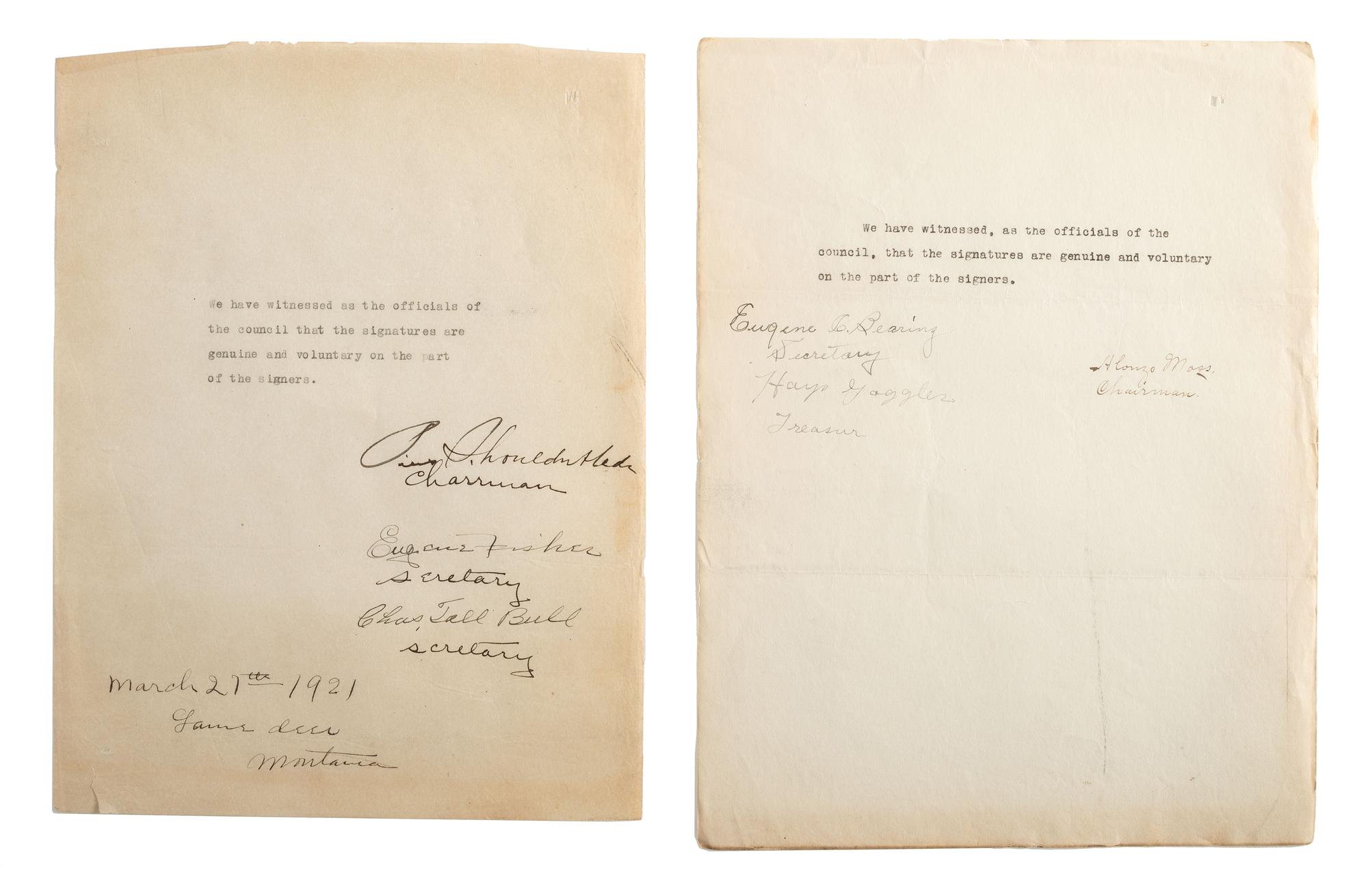 [NATIVE AMERICANS]. Archive of documents related to Assiniboine, Arapaho, and Northern Cheyenne tribal affairs, incl. delegation documents.