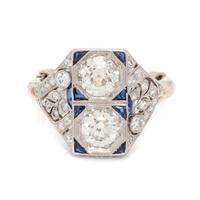 ANTIQUE, DIAMOND AND SAPPHIRE RING