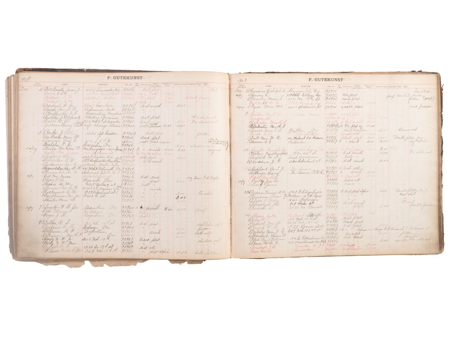 [EARLY PHOTOGRAPHY]. A group of 3 ledgers kept by American photographer F. Gutekunst. Ca 1880s-1910s.