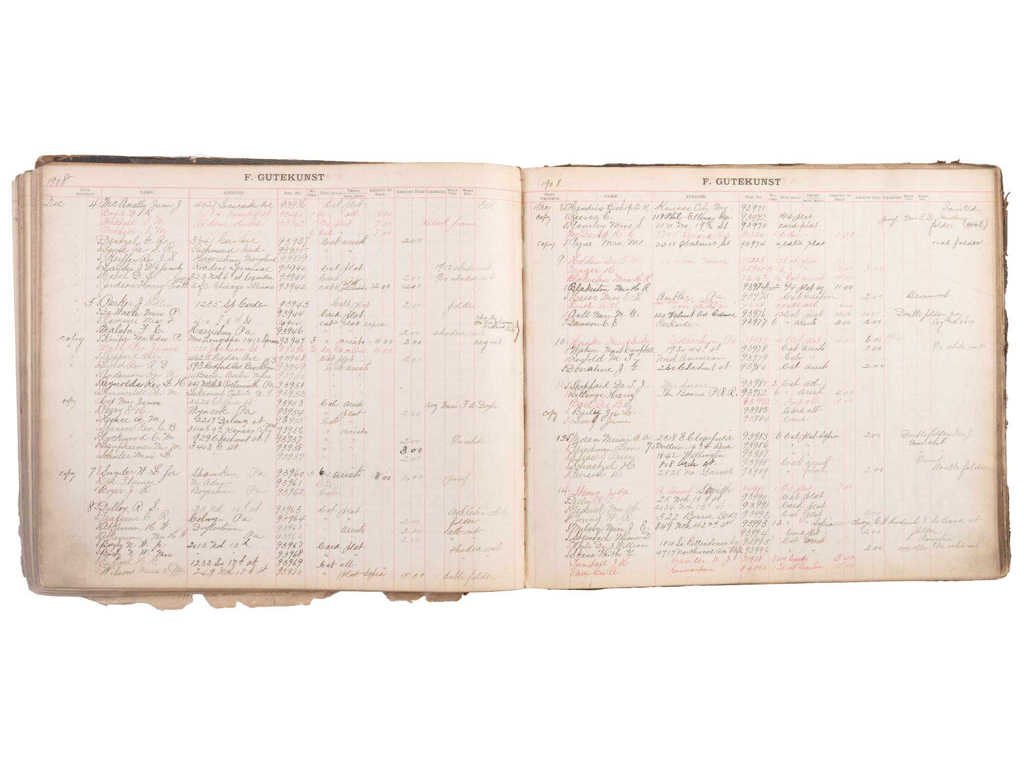 [EARLY PHOTOGRAPHY]. A group of 3 ledgers kept by American photographer F. Gutekunst. Ca 1880s-1910s.