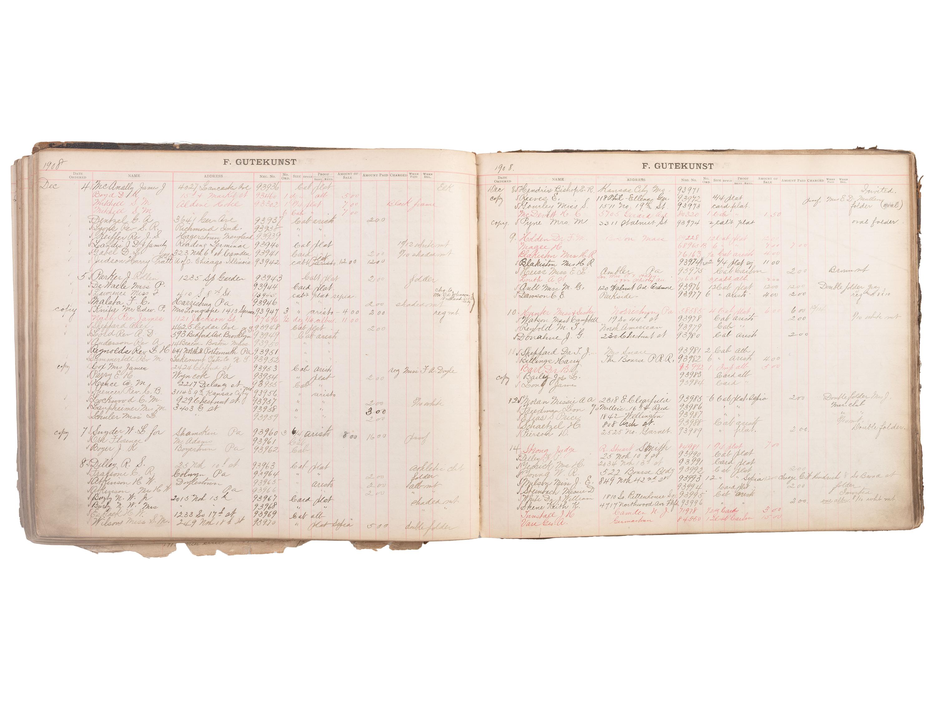[EARLY PHOTOGRAPHY]. A group of 3 ledgers kept by American photographer F. Gutekunst. Ca 1880s-1910s.