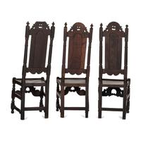 Three English Carved Oak Paneled Back Side Chairs