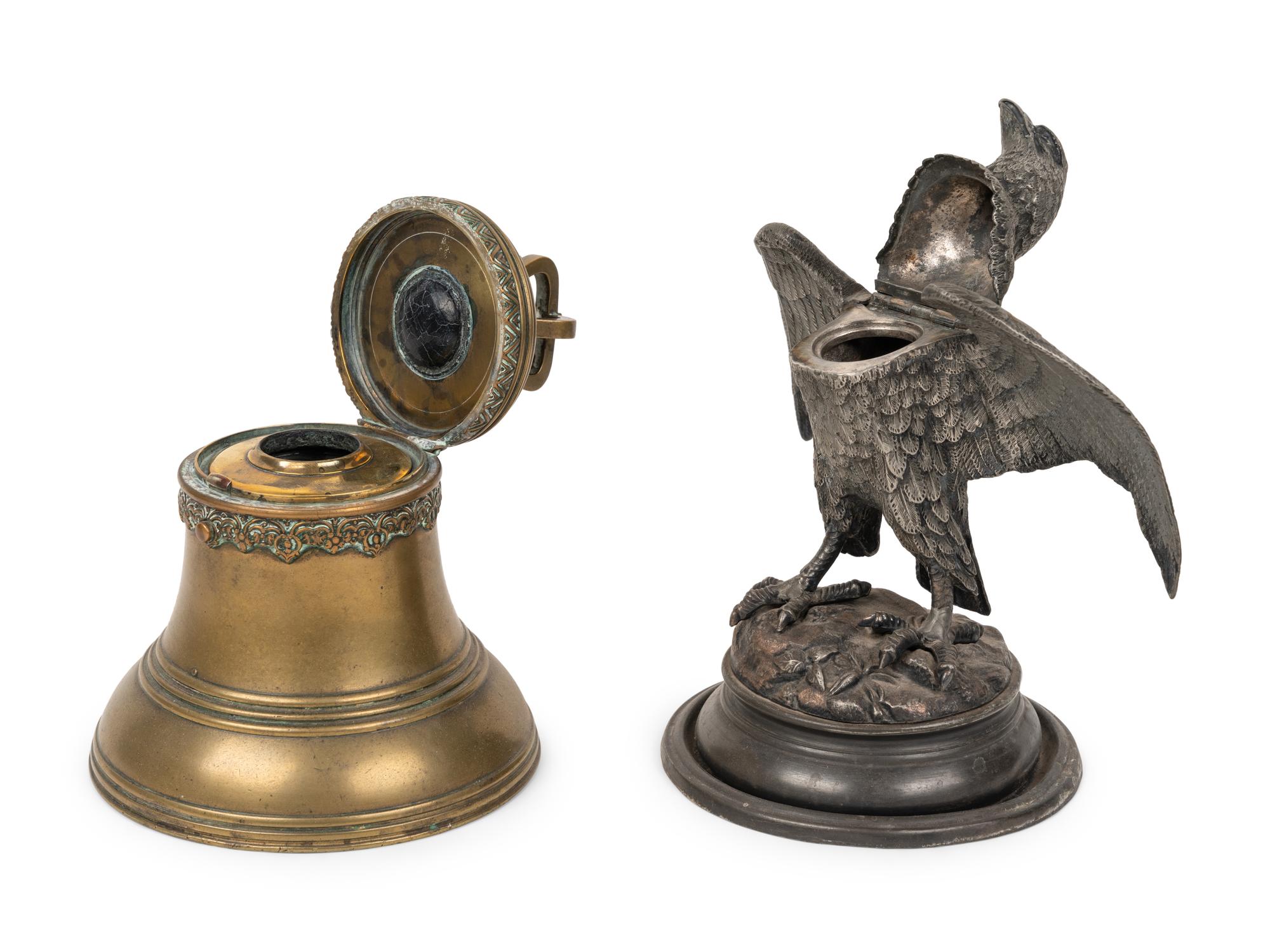 An Eagle-Form Inkwell and an English Bell Inkwell