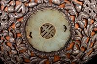 A Jade and Hardstone Embellished Silver Mounted Gourd-Form Wall Vase