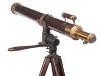 H.G. Fitz 4 1/8 inch telescope and tripod. Length of body tube 53 in. 19th century.