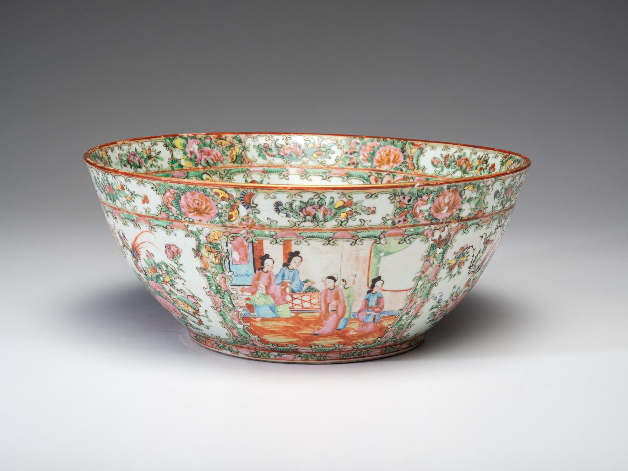 A Chinese Export Rose Medallion Punch Bowl