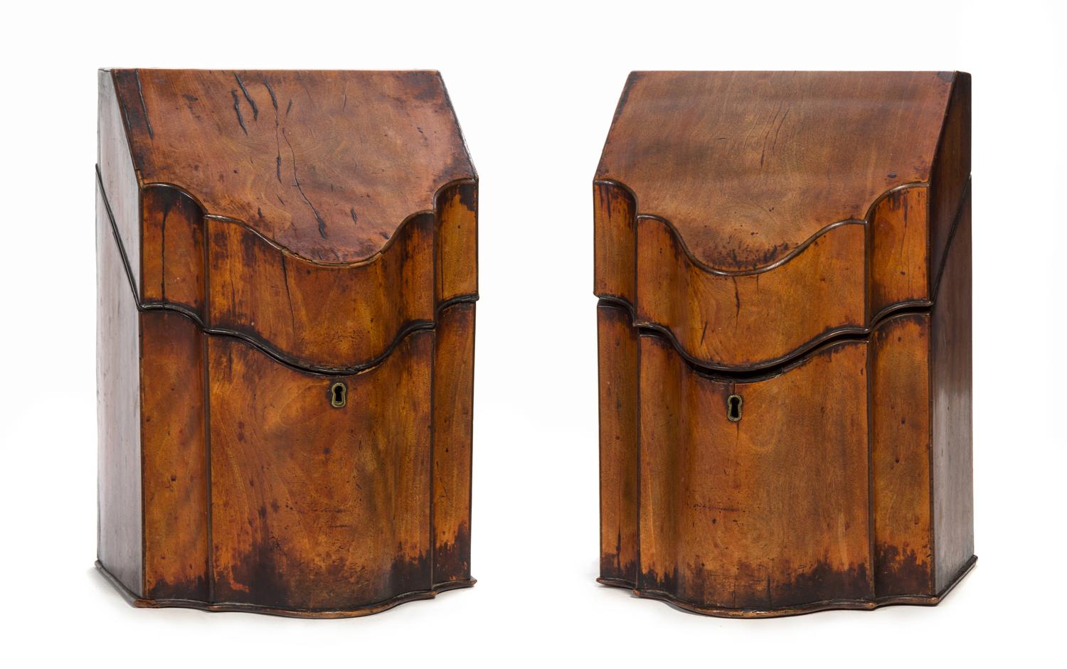 A Pair of George III Walnut and Mahogany Knife Boxes Height 12 1/2 inches. — LATE 18TH CENTURY