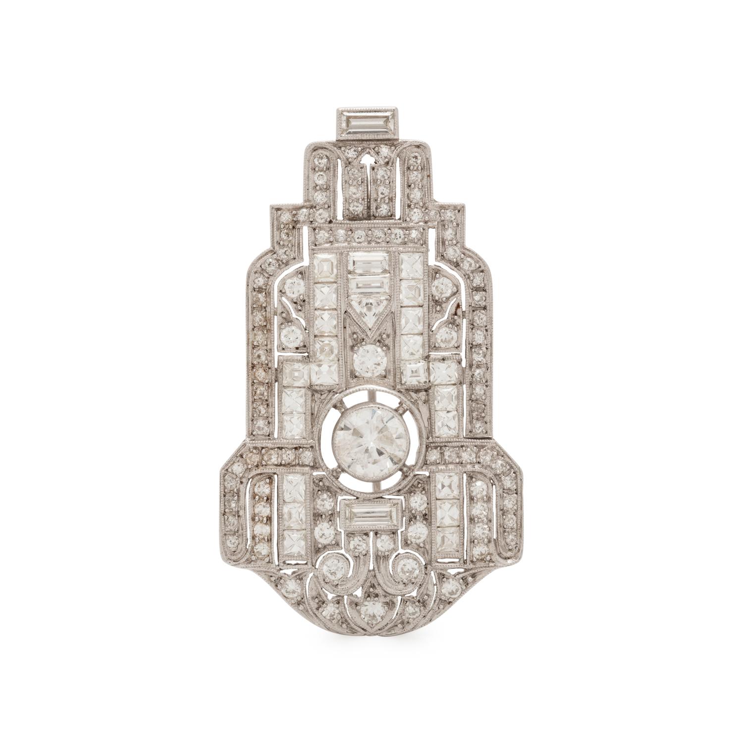 ART DECO, DIAMOND PENDANT/BROOCH