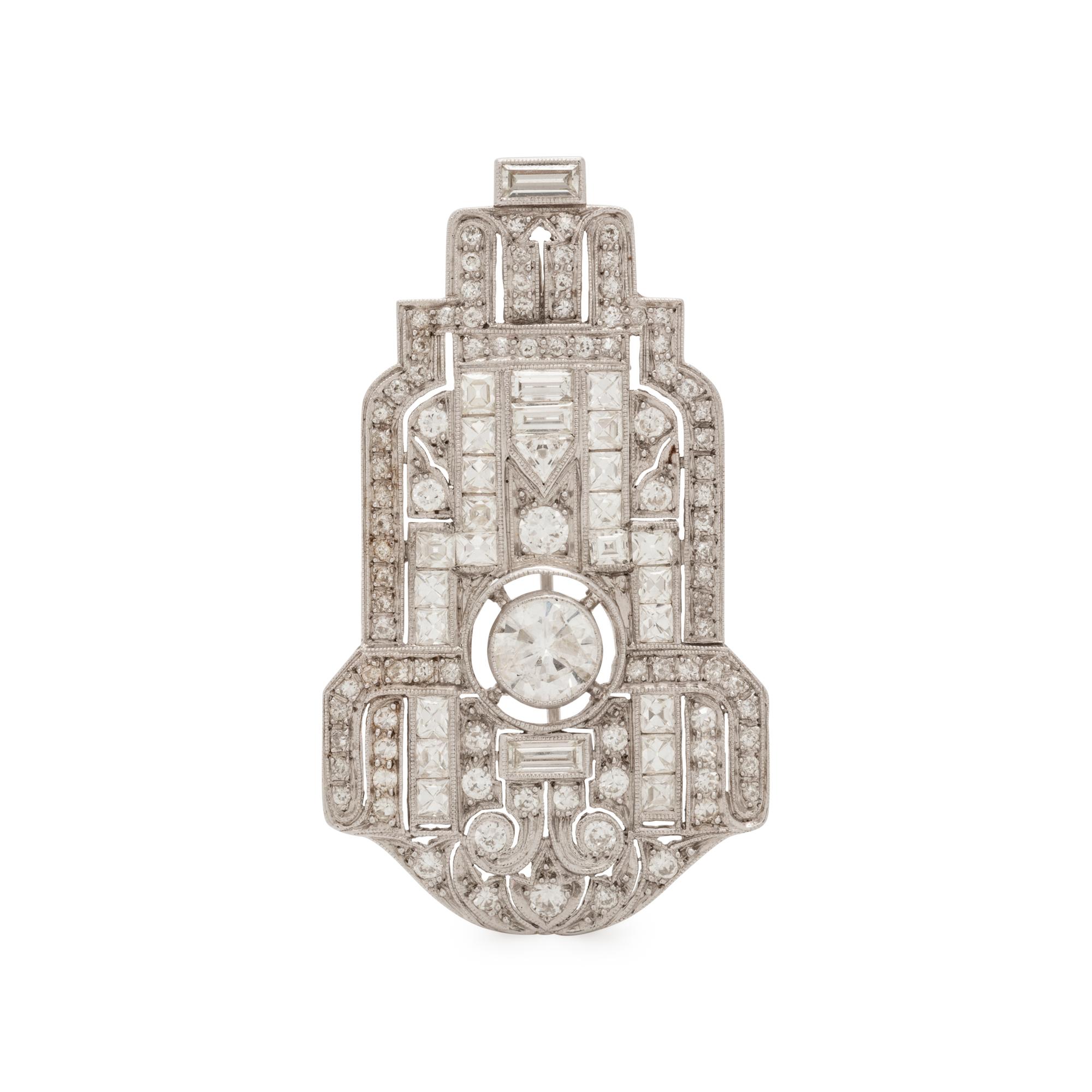 ART DECO, DIAMOND PENDANT/BROOCH