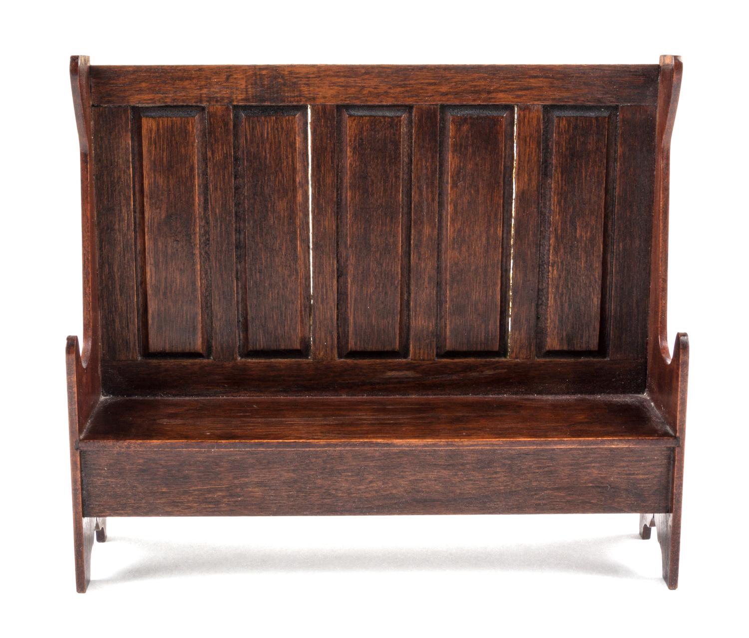 An English Style Mahogany Settle Height 5 x width 5 3/4 x depth 1 5/8 inches.