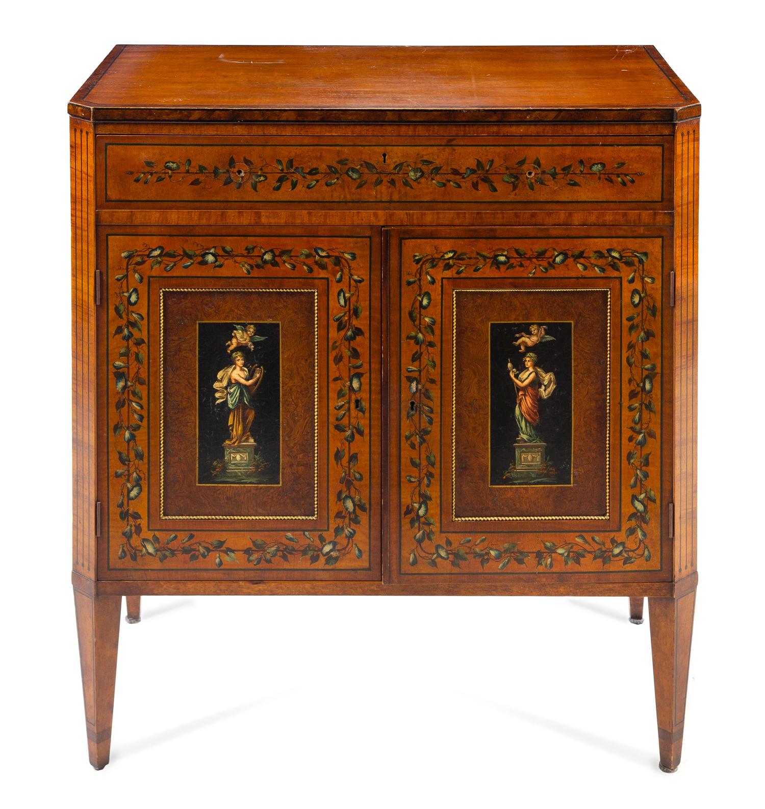 An Edwardian Style Painted Cabinet Height 35 3/4 x width 32 7/8 x depth 19 1/4 inches. — MID-20TH CENTURY