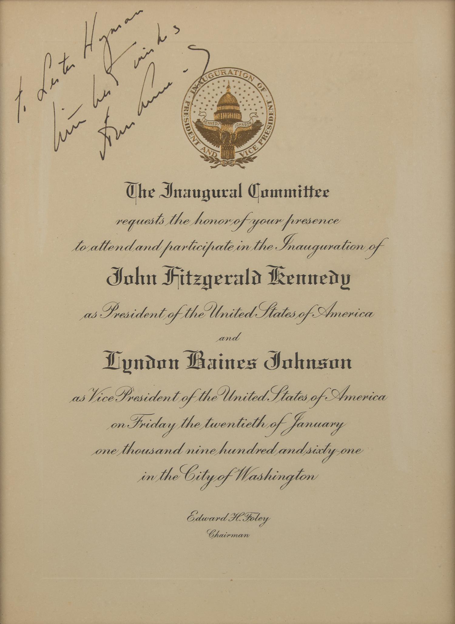[Presidential] (Kennedy, John F.) Inauguration Invitiation